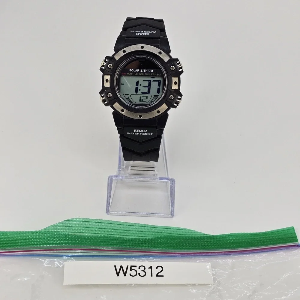 Men's Sports Digital‎ Watch 42MM Black Case Black Plastic Bands LED